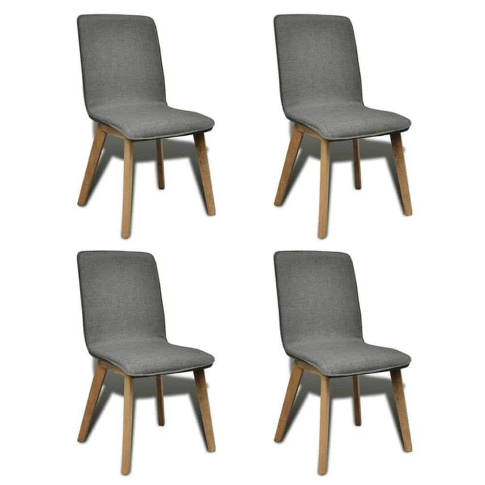 Vidaxl Jedálenské stoličky 4 ks, svetlosivé, látka a dubový masív